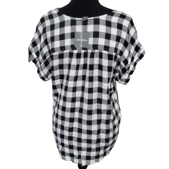 NWT Eddie Bauer White Buffalo Check Lace-Up Top Size Medium - Picture 5 of 8